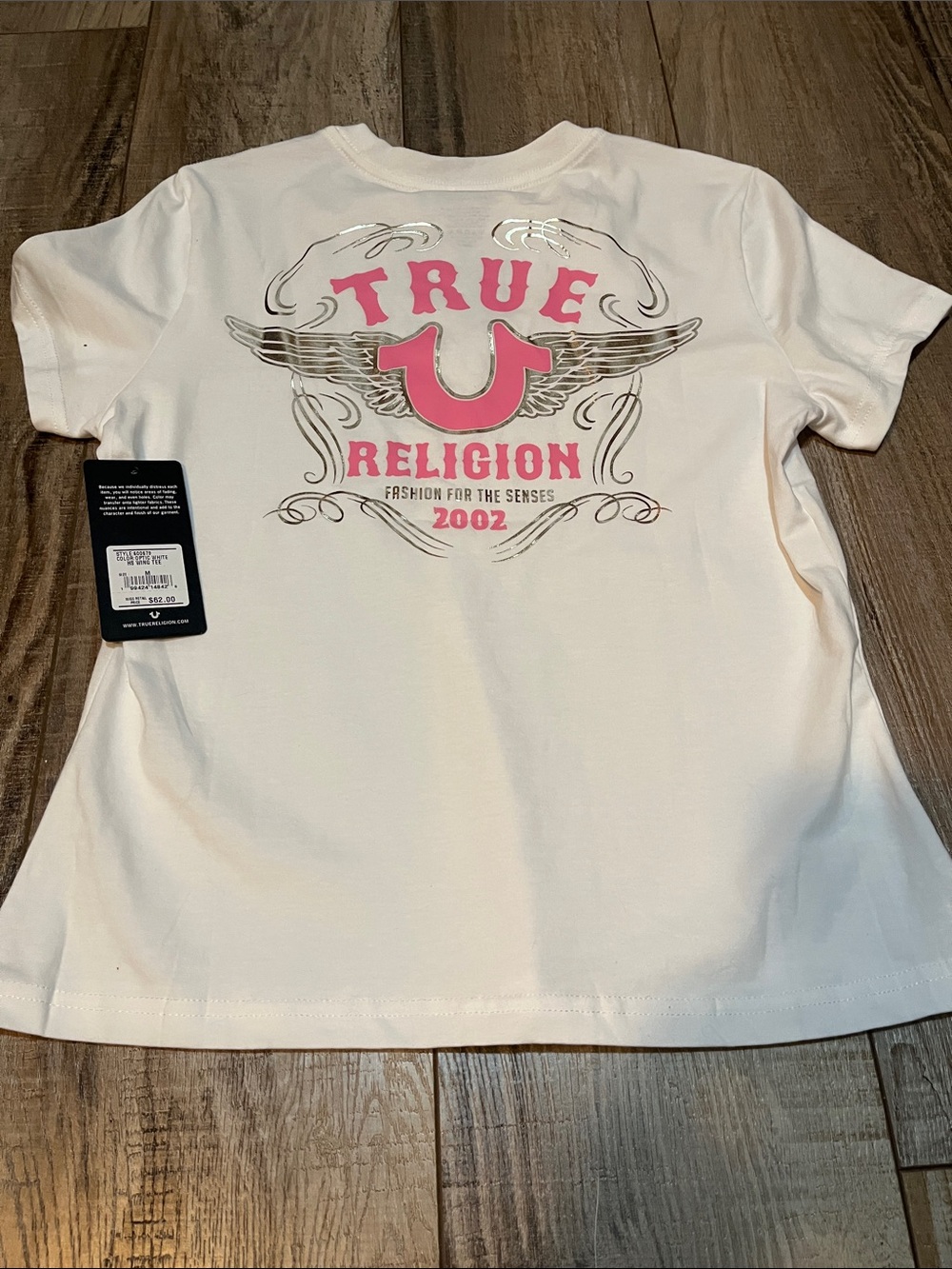 True Religion Horseshoe Winged White/Pink Short-Sleeve Crewneck Tee - Picture 7 of 11